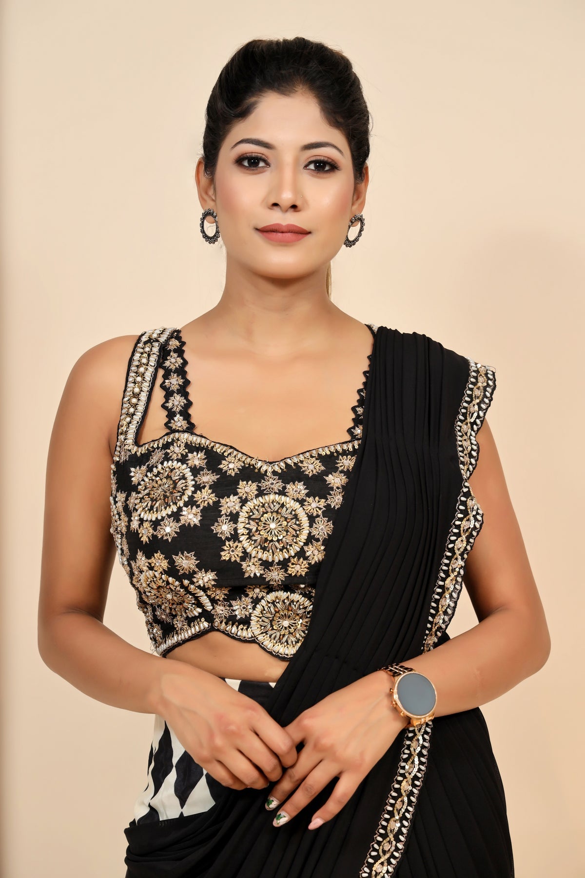 Monochrome Chiffon Dress With Beads And Sequin