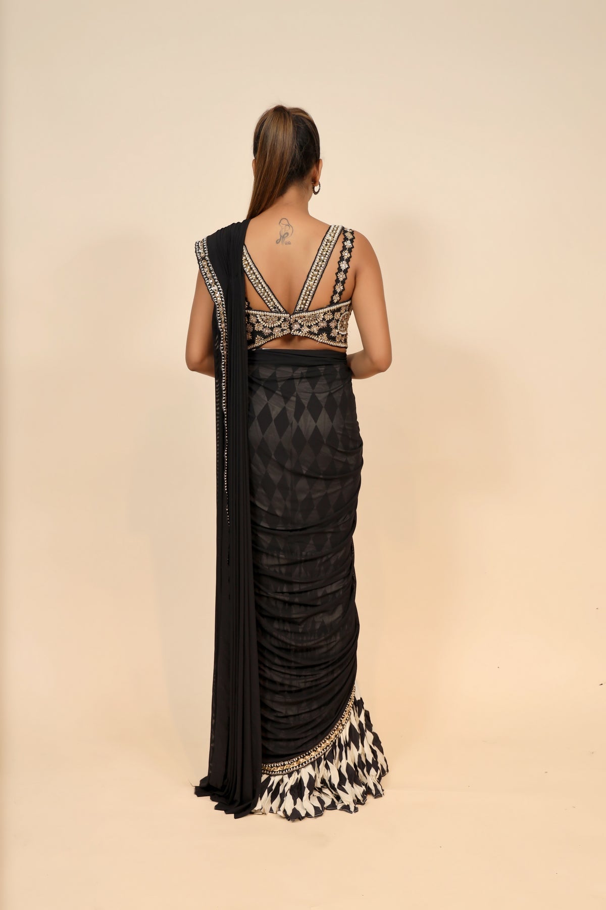 Monochrome Chiffon Dress With Beads And Sequin