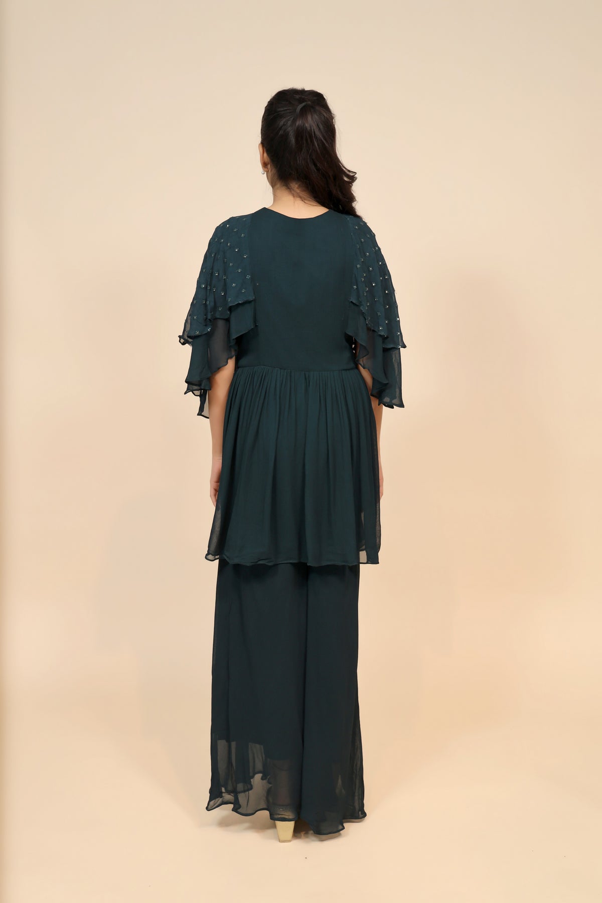 Stunning Bottle Green Georgette Dress - Exquisite Sequin and Thread Work