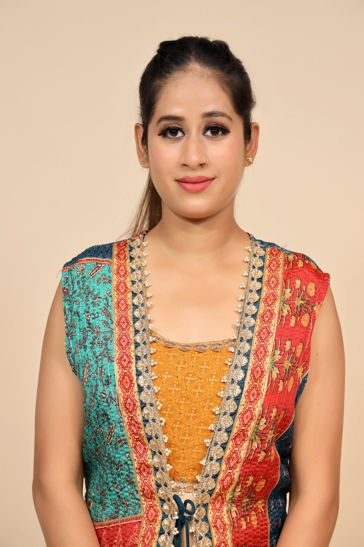 Captivating Multicolor Georgette Dress with Gota & Beads