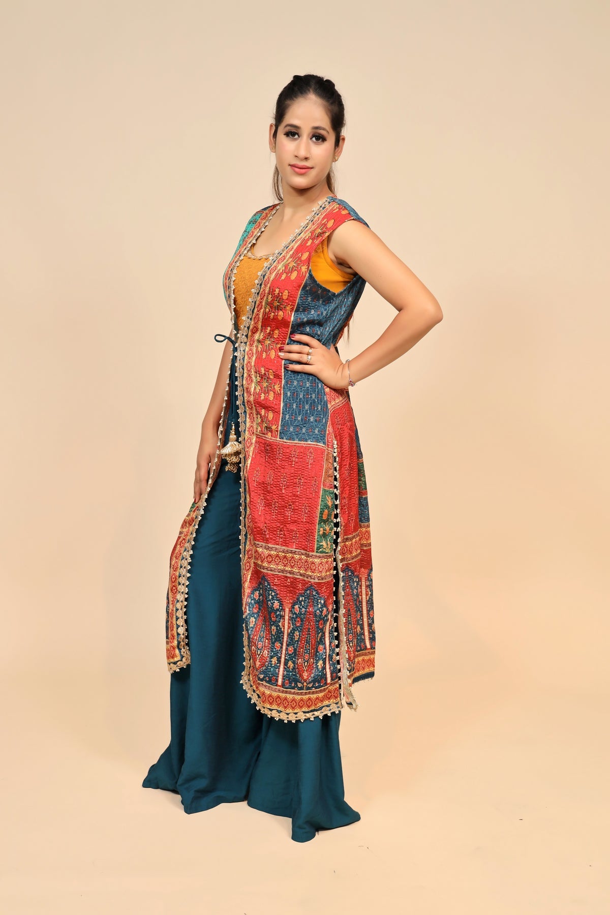Captivating Multicolor Georgette Dress with Gota & Beads