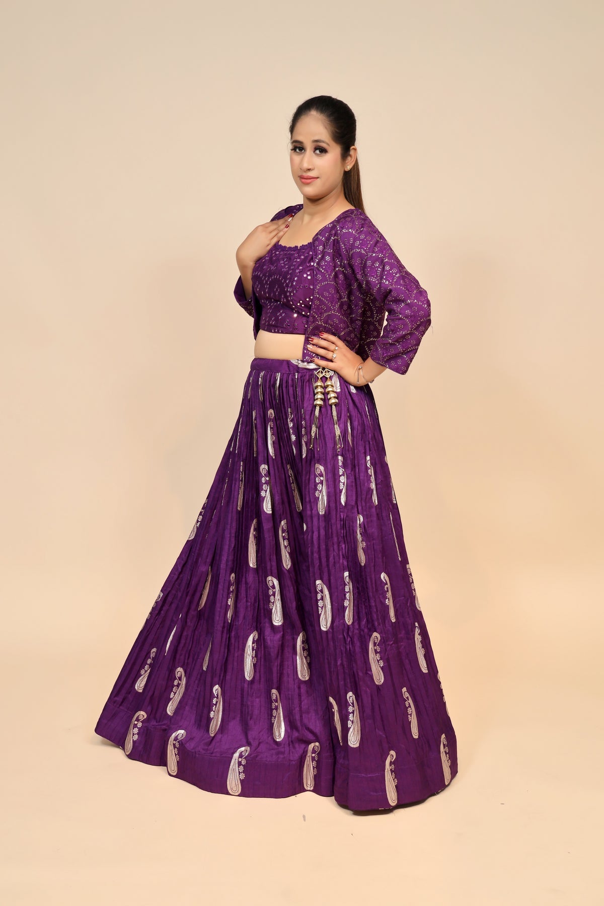 Elegant Raw Silk Lehenga with Sequins in Vibrant Violet