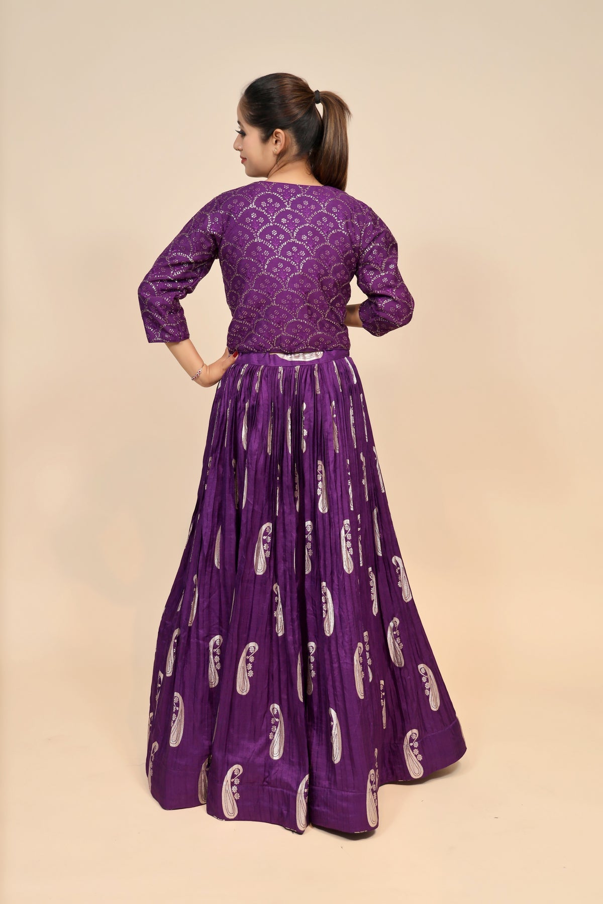 Elegant Raw Silk Lehenga with Sequins in Vibrant Violet