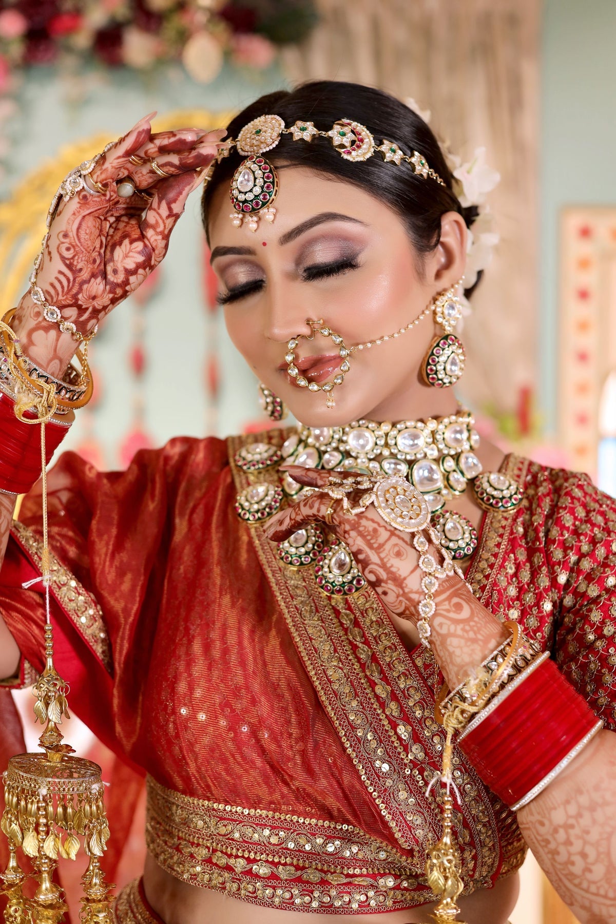 beautiful red color bridal embroidered lehenga with heavy blouse and matching dupatta