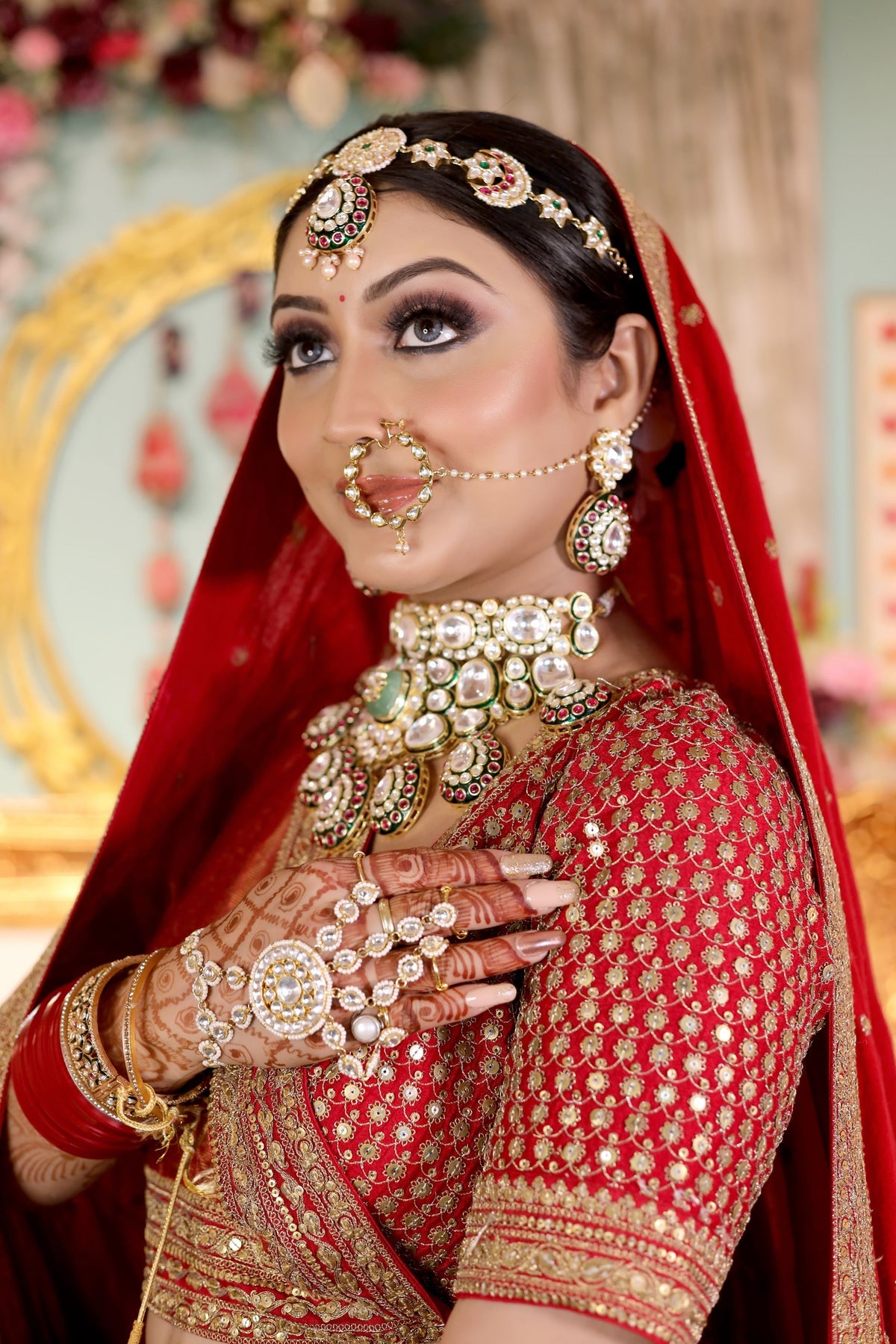 beautiful red color bridal embroidered lehenga with heavy blouse and matching dupatta
