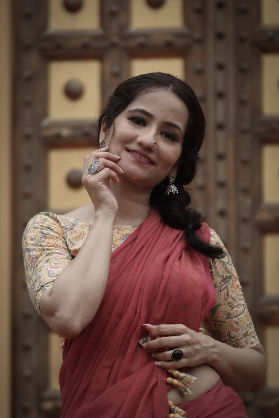 Mulmul Saree with Block Printed Tassels Mitti sa Bhoora (SAREE)