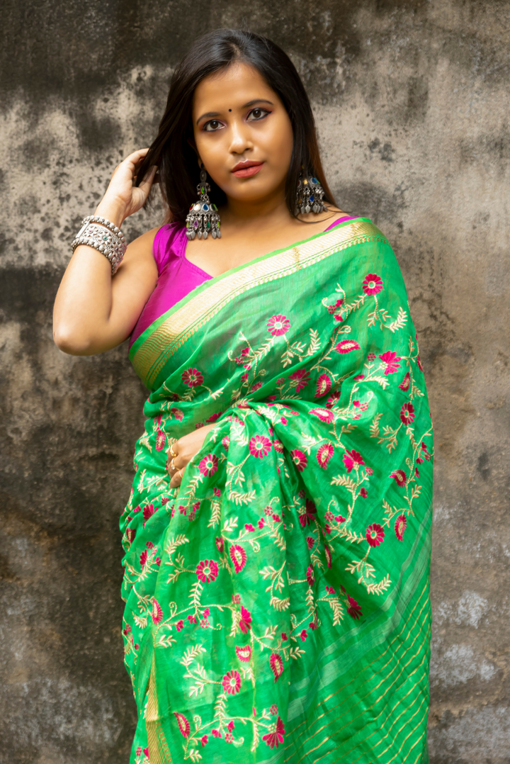 Embroidered Silk Linen Saree Ghazal (SAREE)