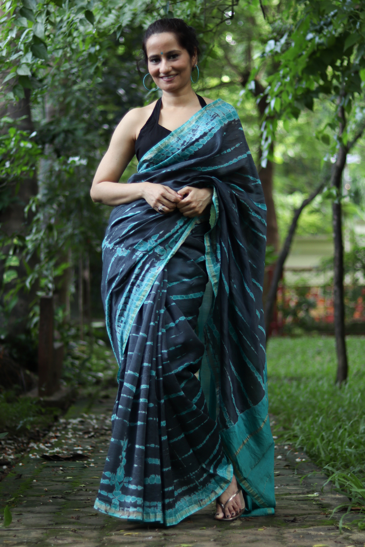 Tie & Dye Chanderi Silk Saree Night at Sea Shore (SAREE)