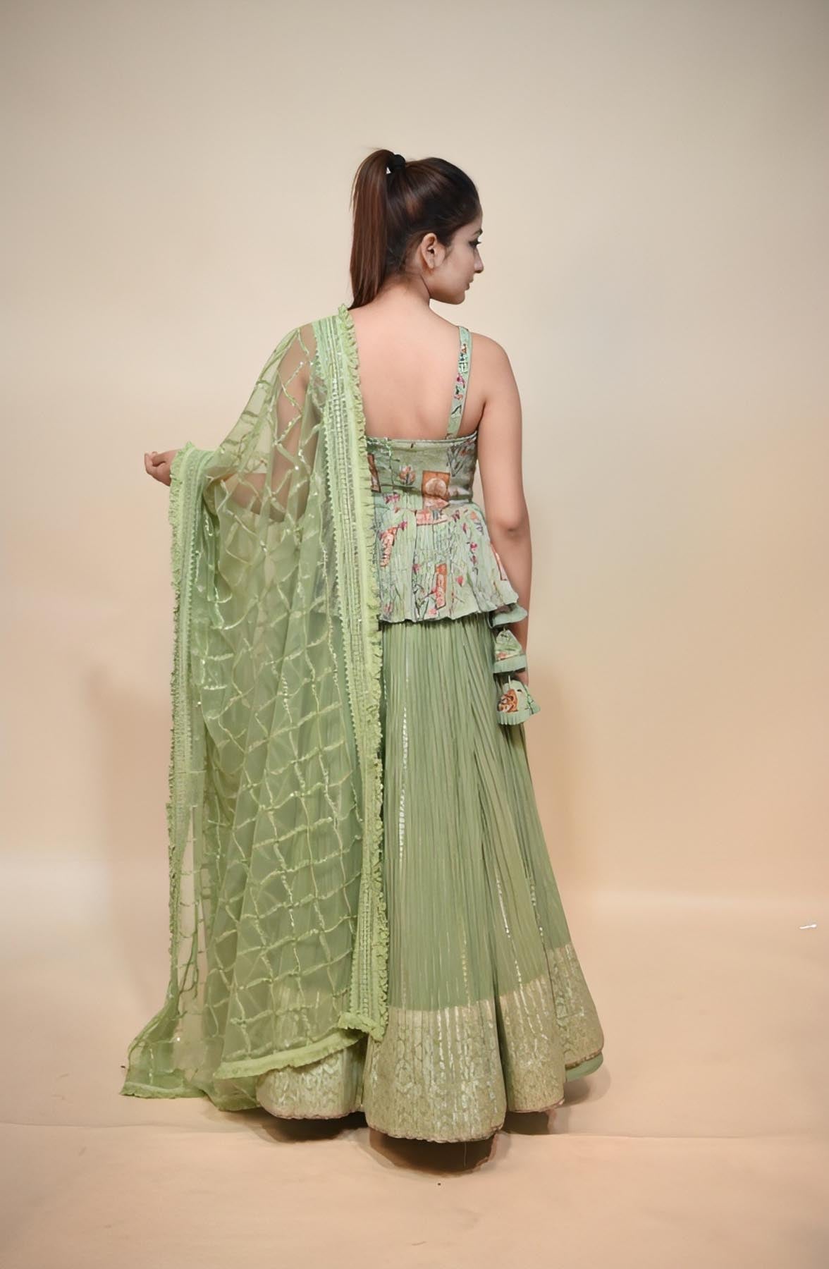 Chic and Stylish Mint Green Crap Silk Dress with Sequins