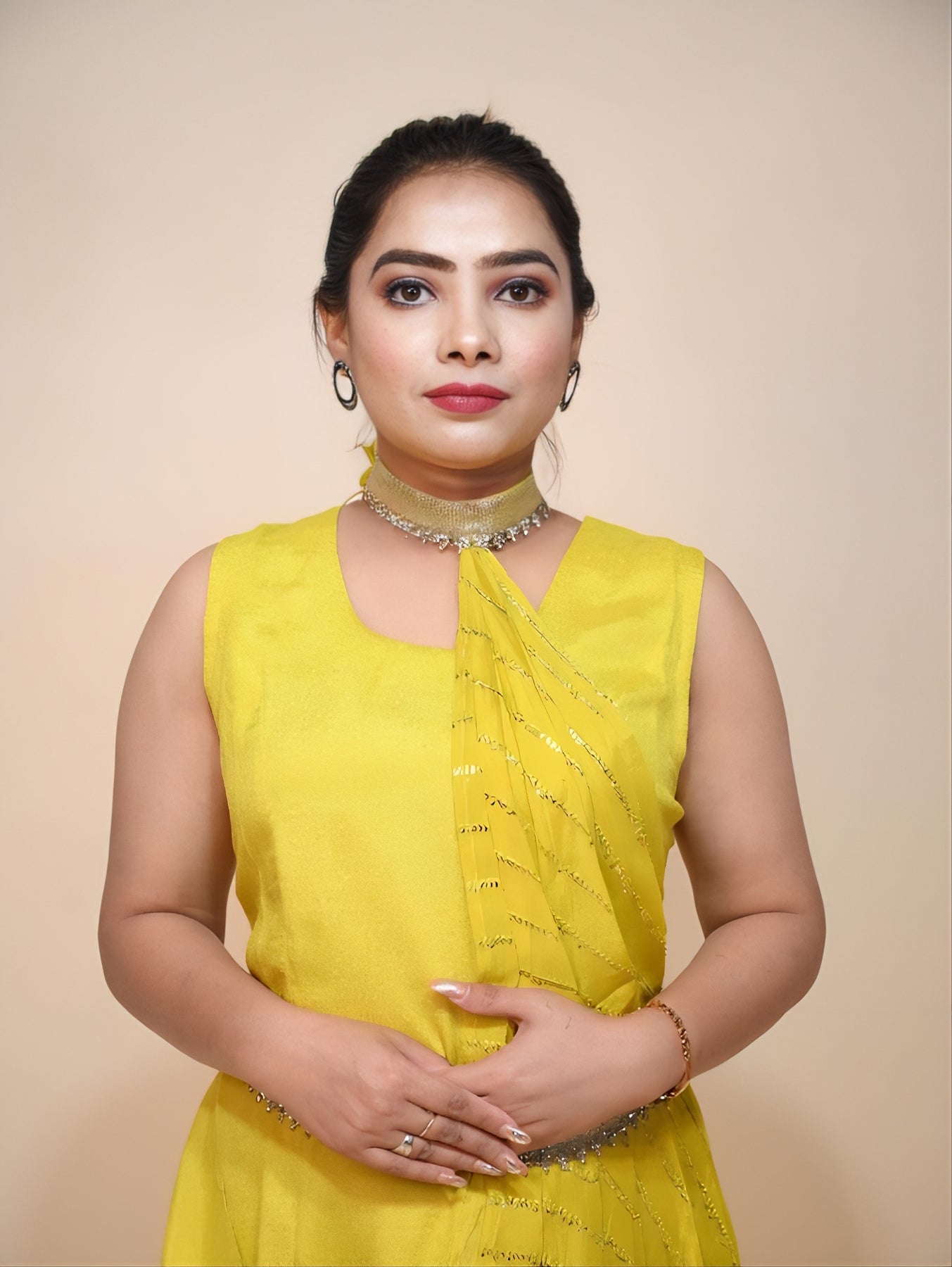 Radiant Yellow Georgette Dress with Stunning Sequins
