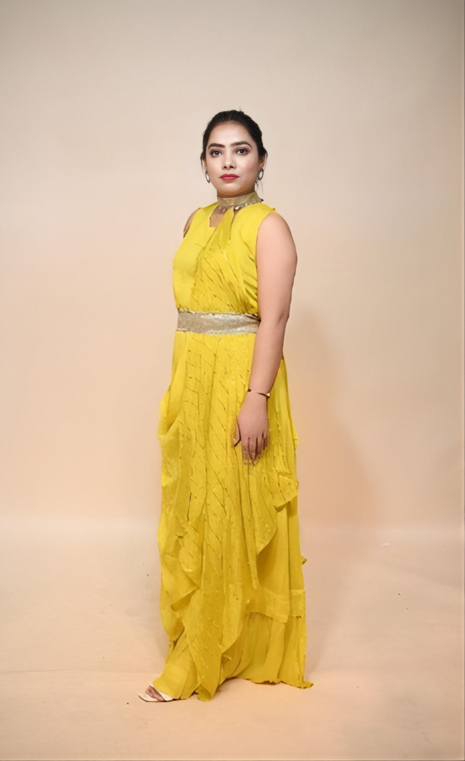 Radiant Yellow Georgette Dress with Stunning Sequins