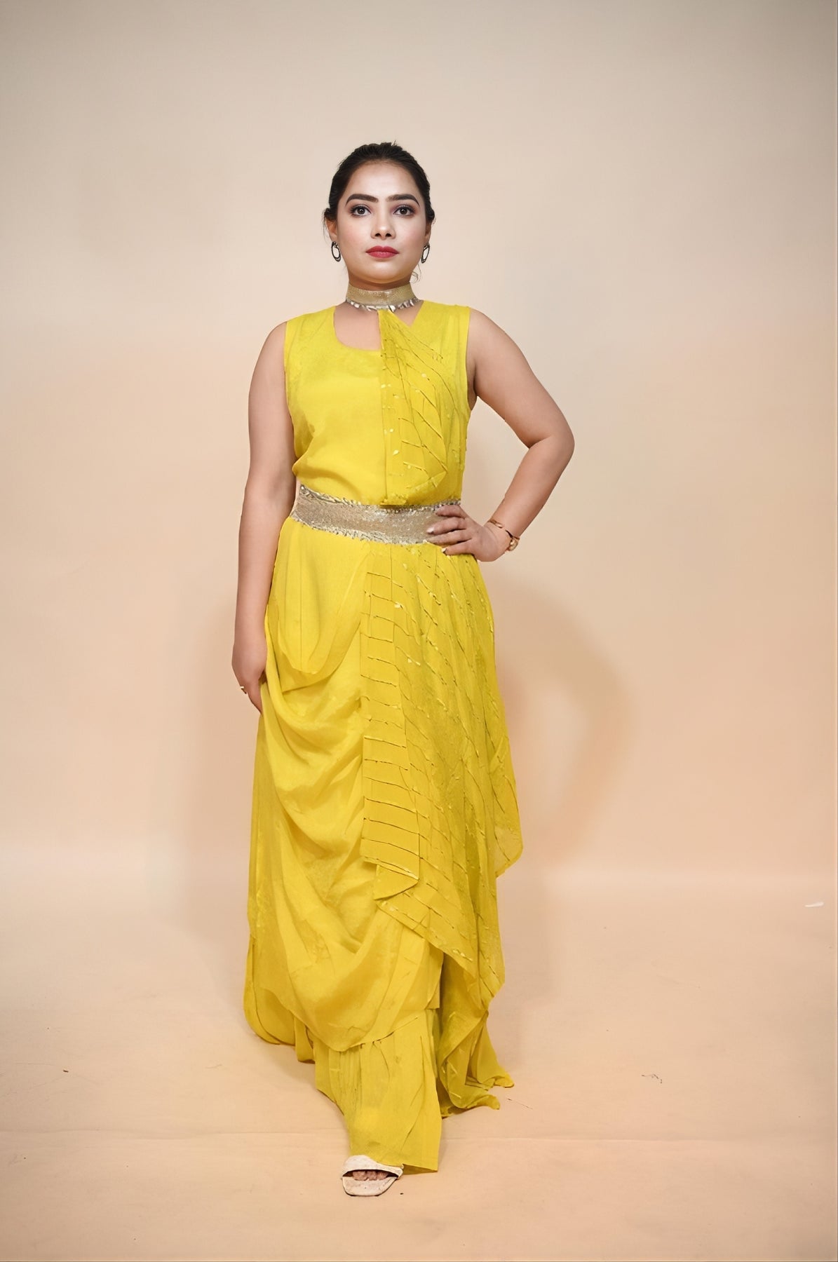 Radiant Yellow Georgette Dress with Stunning Sequins