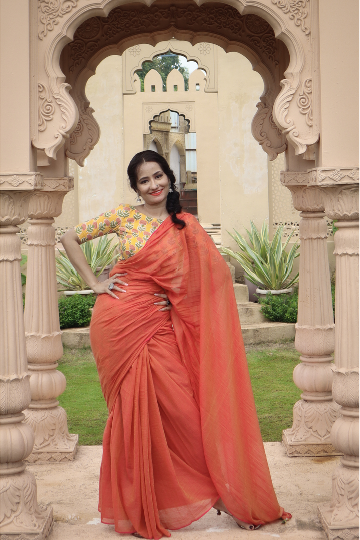 Mulmul Saree with Block Printed Tassels Sukhe Patton sa Narangi (SAREE)
