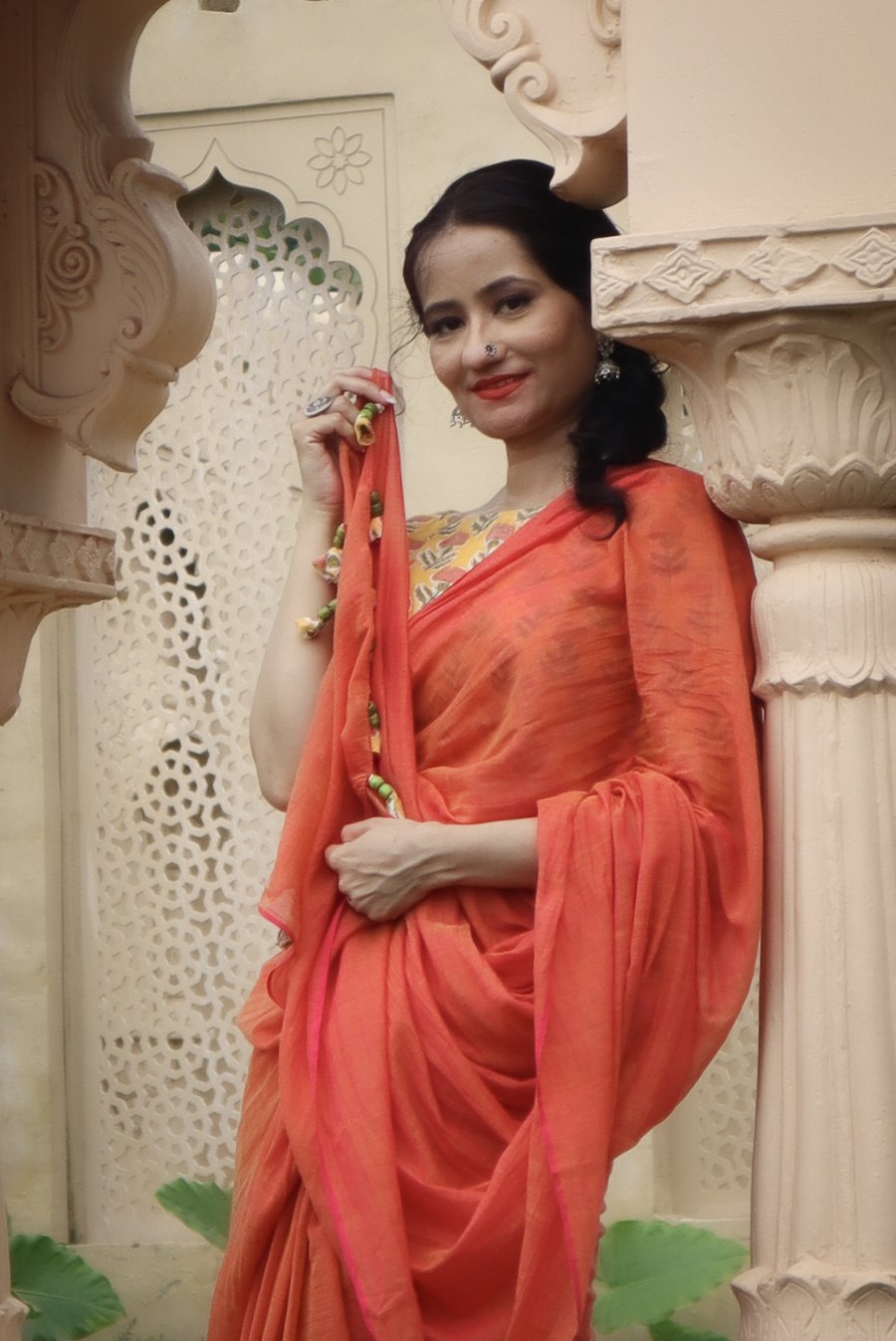 Mulmul Saree with Block Printed Tassels Sukhe Patton sa Narangi (SAREE)