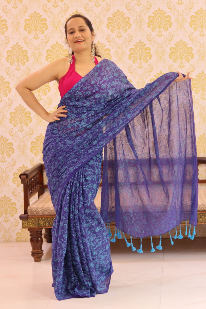 Woven Mulmul Saree Forest Mist (SAREE)