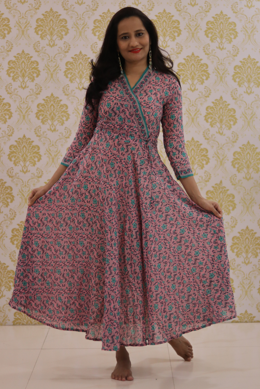 Lightweight Mulmul Anarkali Kurti Shehzaadi - Pink (KURTI)