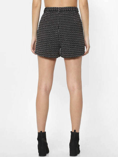 Black High Rise Check Co-ord Shorts