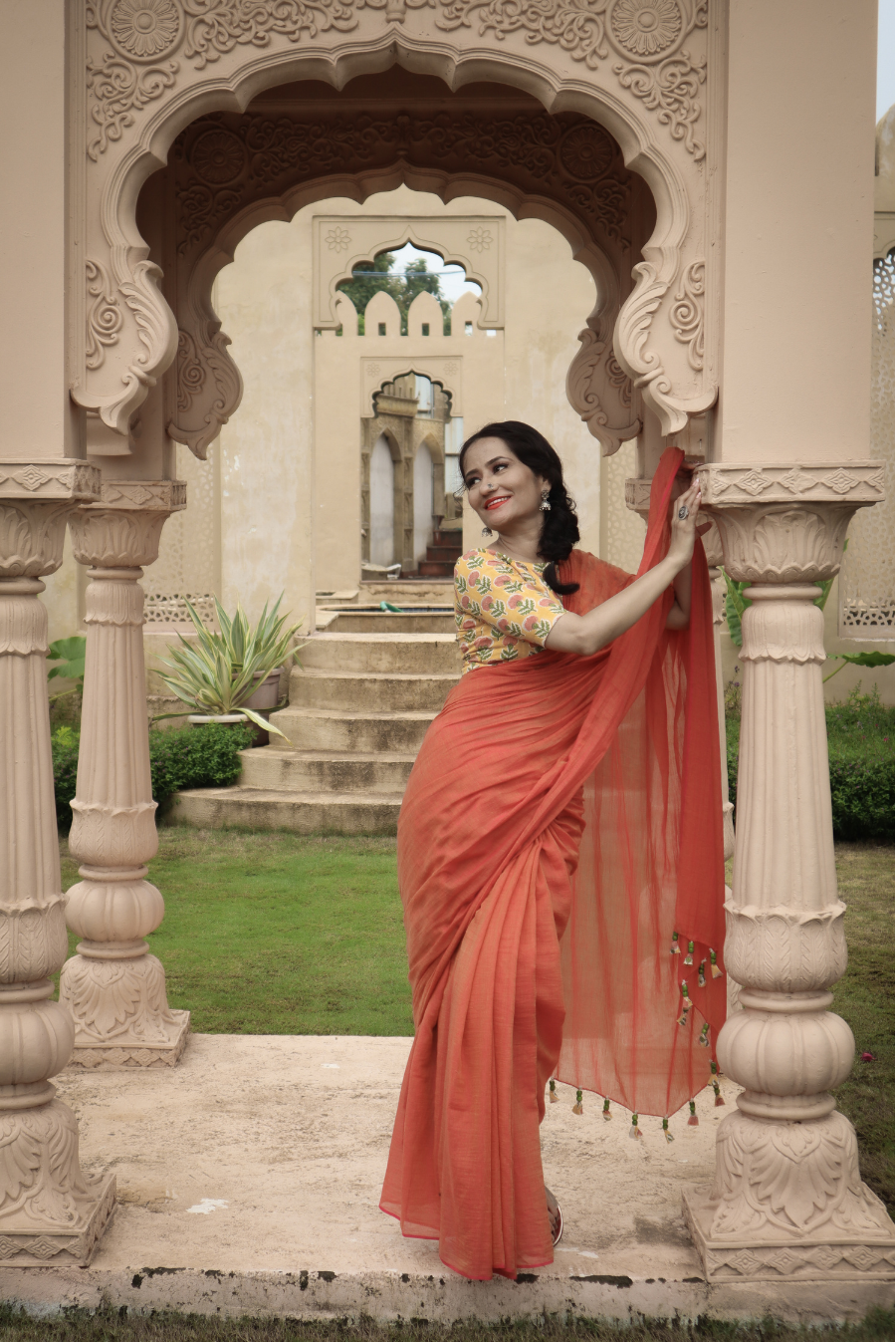 Mulmul Saree with Block Printed Tassels Sukhe Patton sa Narangi (SAREE)