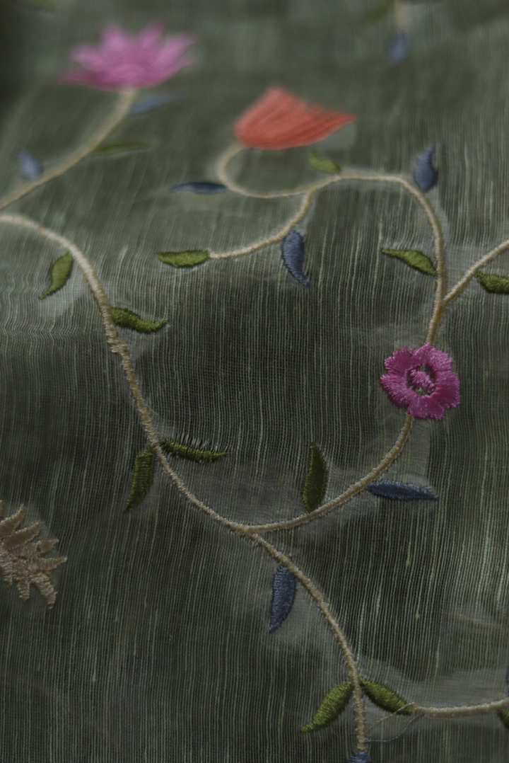 Embroidered Silk Linen Saree Shayari (SAREE)