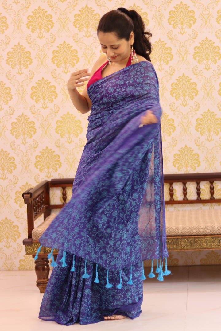 Woven Mulmul Saree Forest Mist (SAREE)