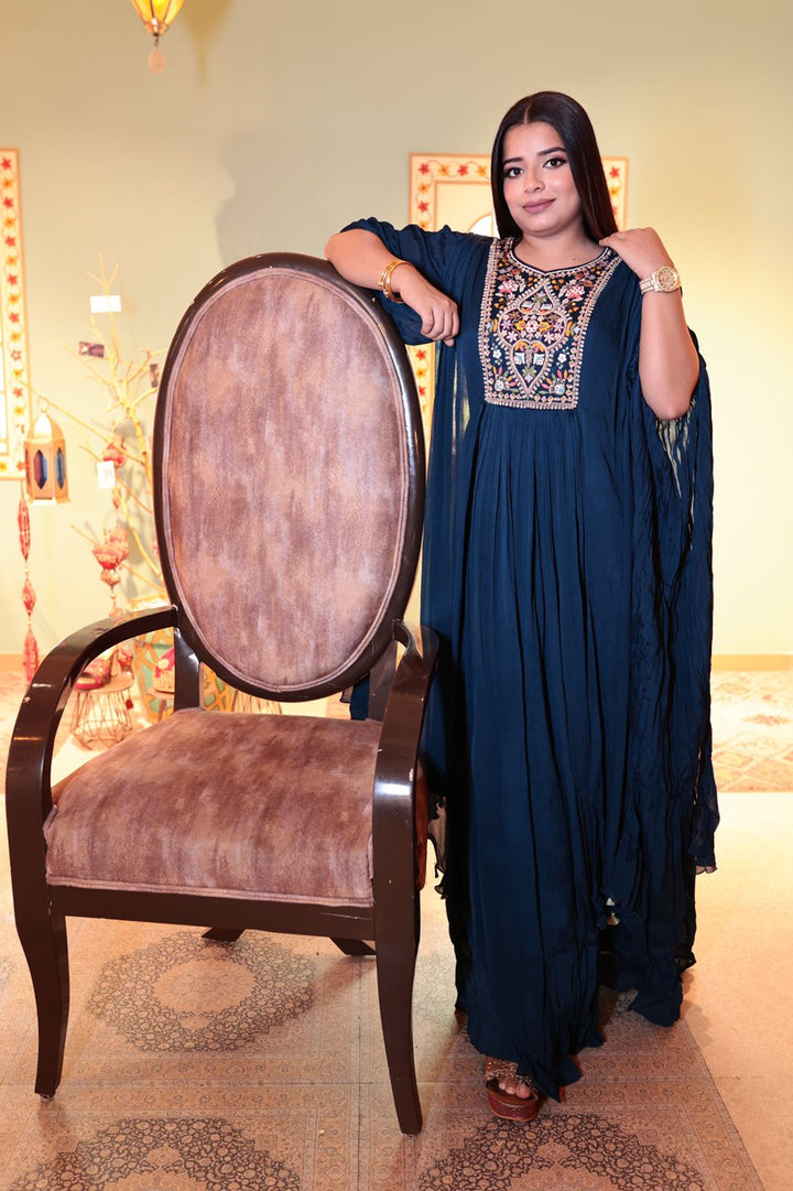 Chic Blue Chiffon Western DresChic Blue Chiffon Western Dresss