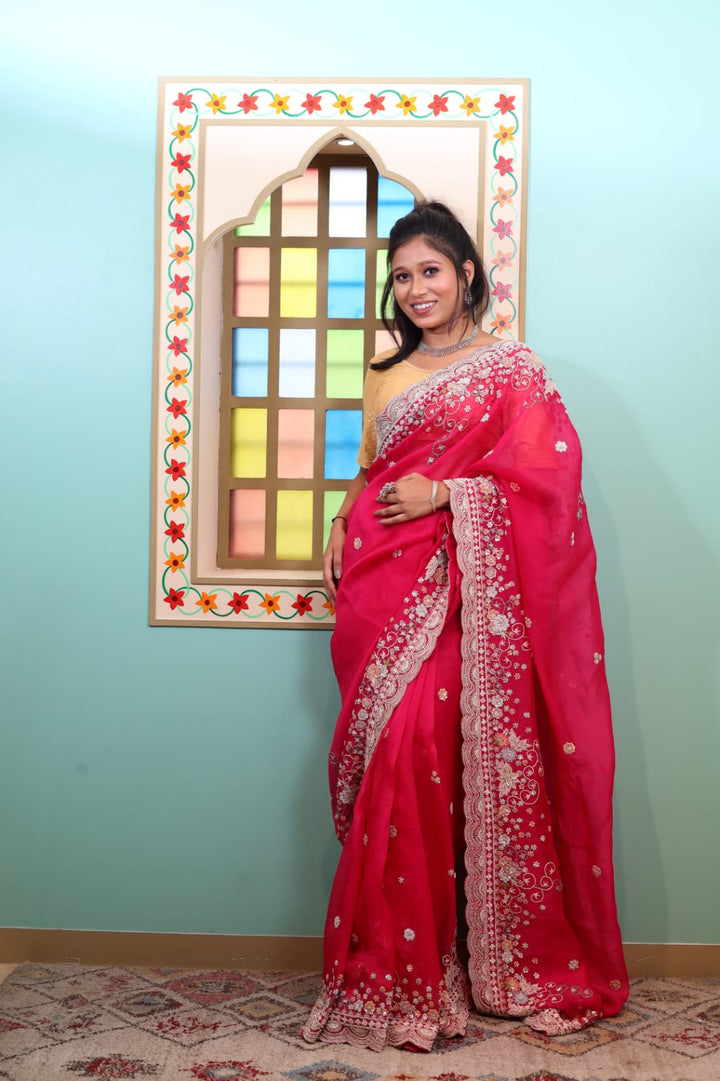 Luxurious Marganta Tissue Saree with Exquisite Embroidery