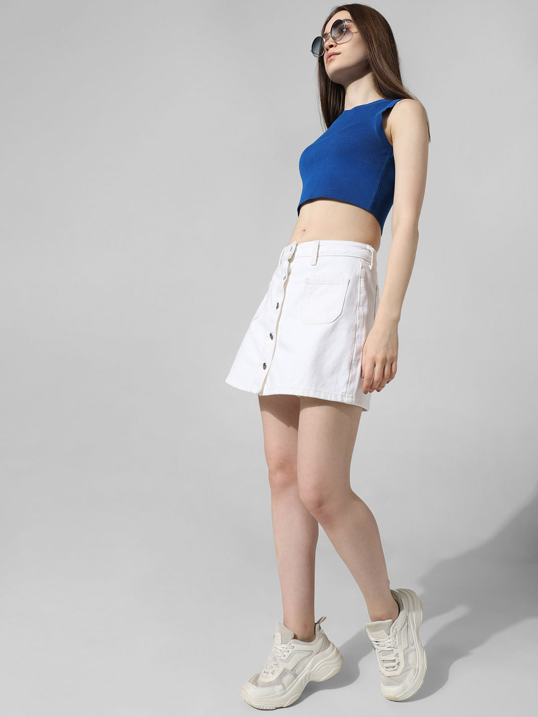 White High Rise Denim Skorts