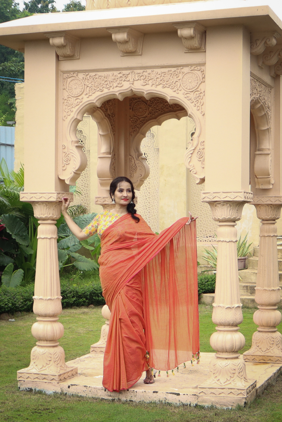 Mulmul Saree with Block Printed Tassels Sukhe Patton sa Narangi (SAREE)