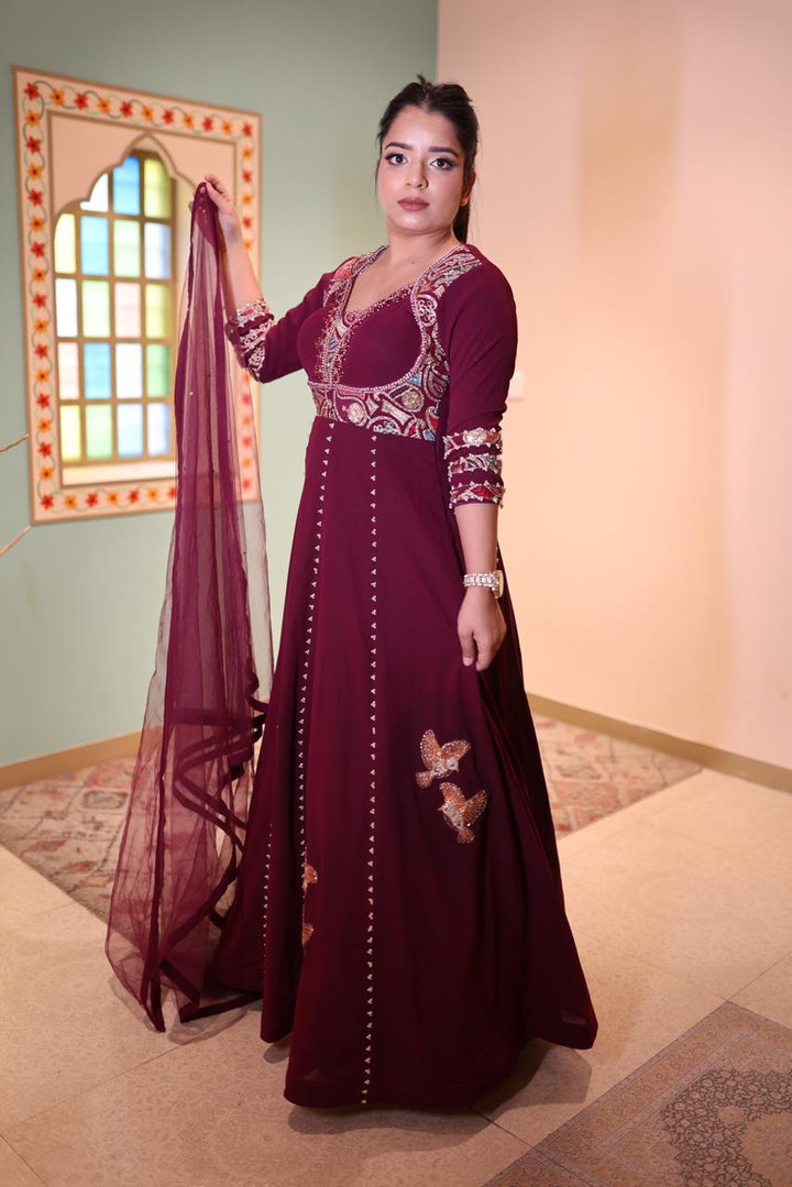 Graceful Purple Georgette Anarkali Dress with Dupatta