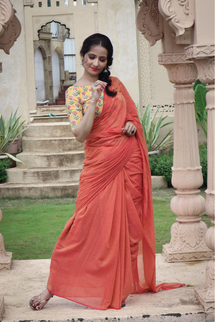 Mulmul Saree with Block Printed Tassels Sukhe Patton sa Narangi (SAREE)