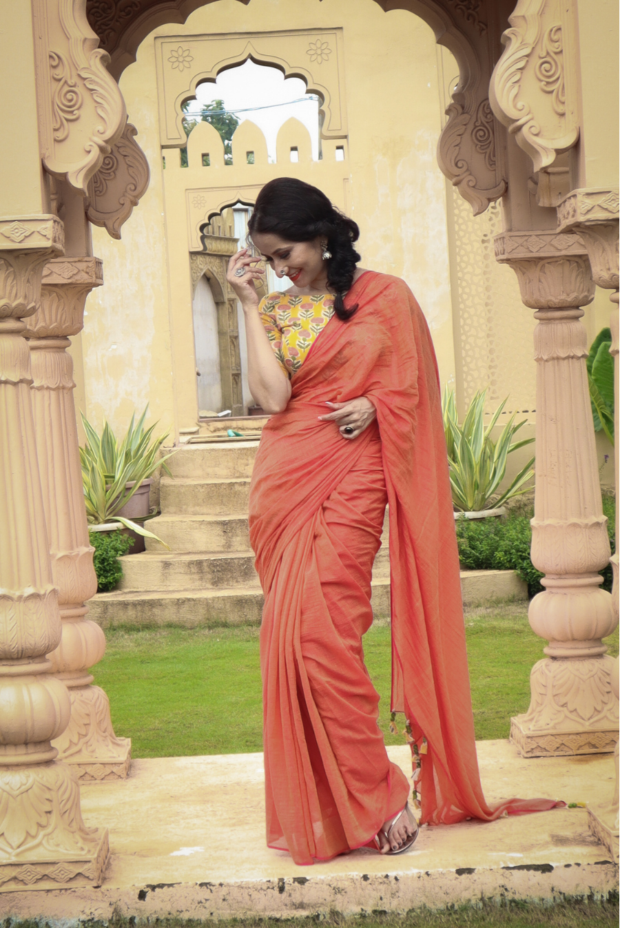 Mulmul Saree with Block Printed Tassels Sukhe Patton sa Narangi (SAREE)