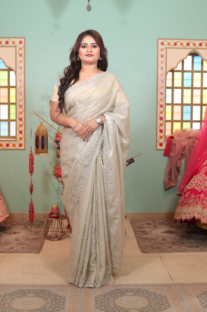 Venice Glass Tissue Saree with Intricate Embroidery