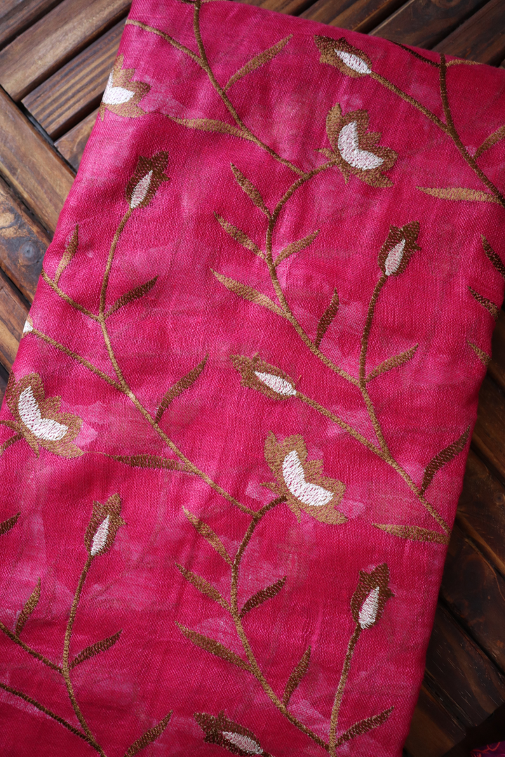 Embroidered Linen Saree Pink Agate (SAREE)