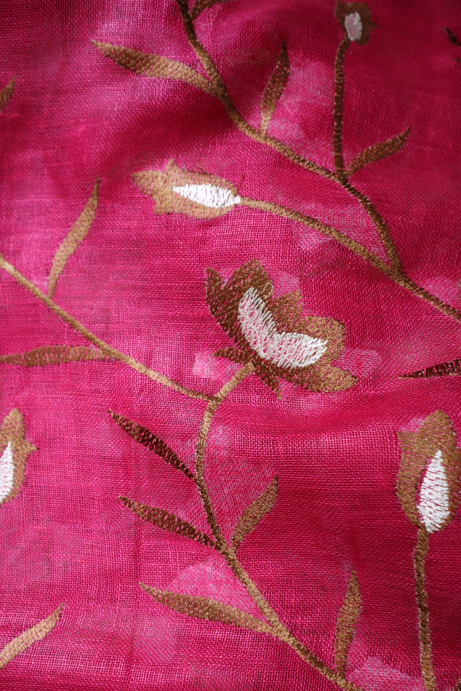 Embroidered Linen Saree Pink Agate (SAREE)