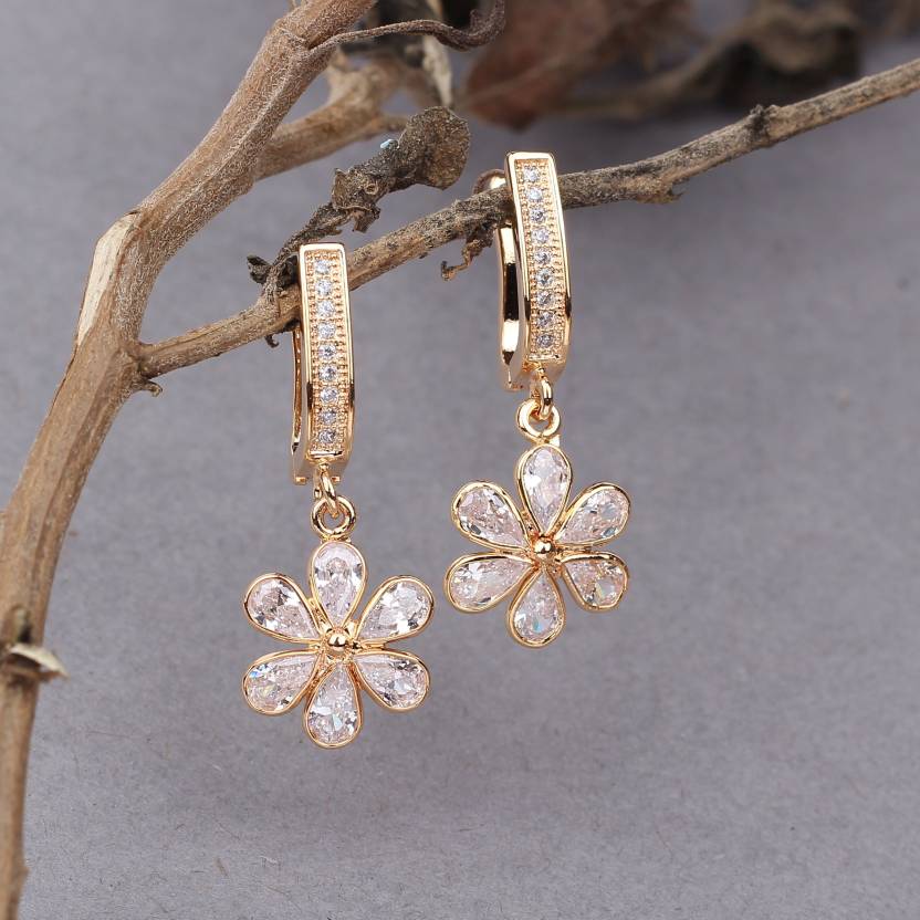 WOW STYLISH WHITE FLOWER LATKAN AD EARRING Cubic Zirconia Brass Drops & Danglers
