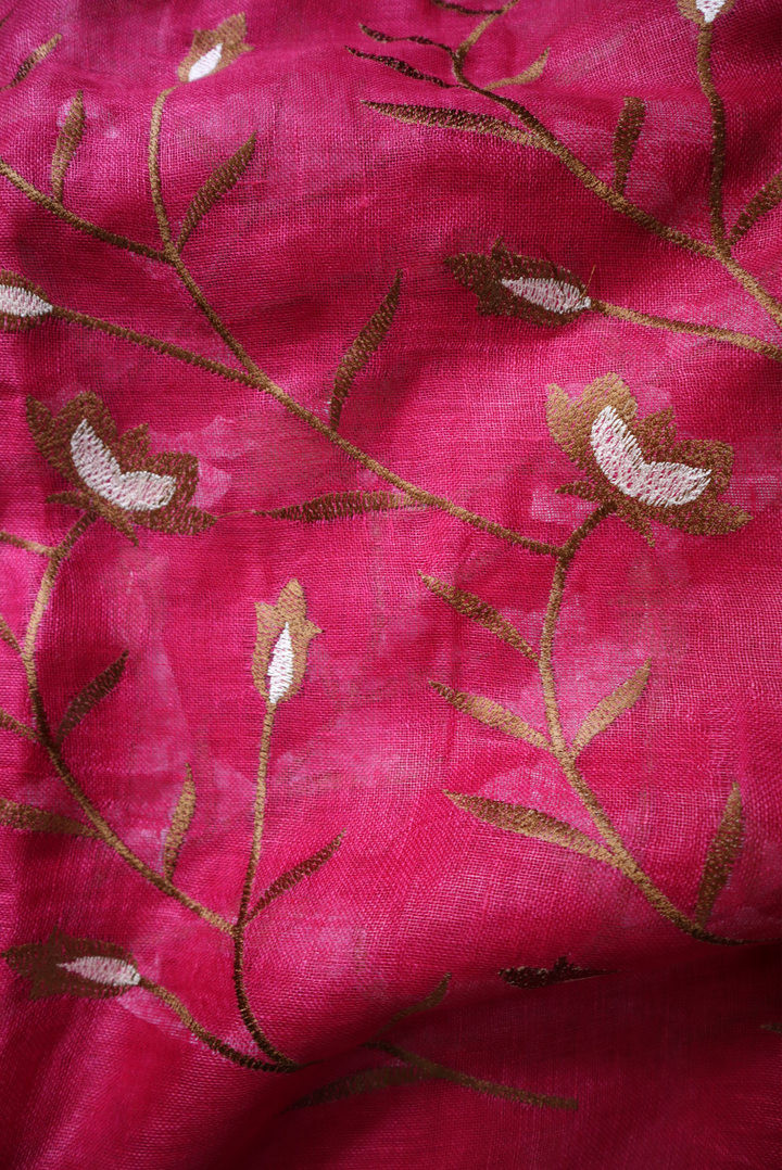 Embroidered Linen Saree Pink Agate (SAREE)