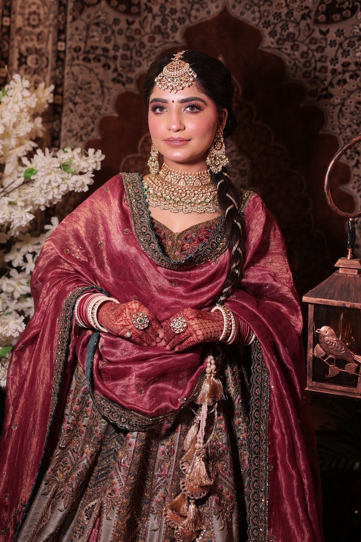 Gorgeous Designer Steel Silver & Maroon Lehenga with Mirror Work, Stones & Gota