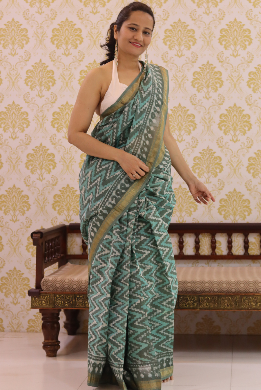 Block Printed Maheshwari Silk Saree Breeze (SAREE)