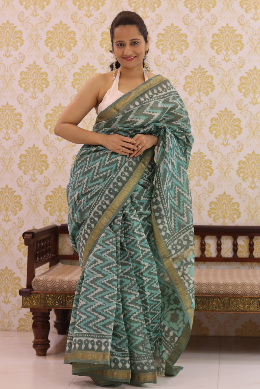 Block Printed Maheshwari Silk Saree Breeze (SAREE)