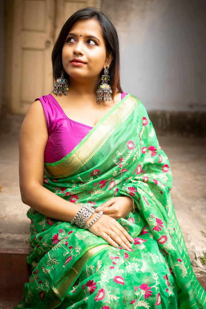 Embroidered Silk Linen Saree Ghazal (SAREE)