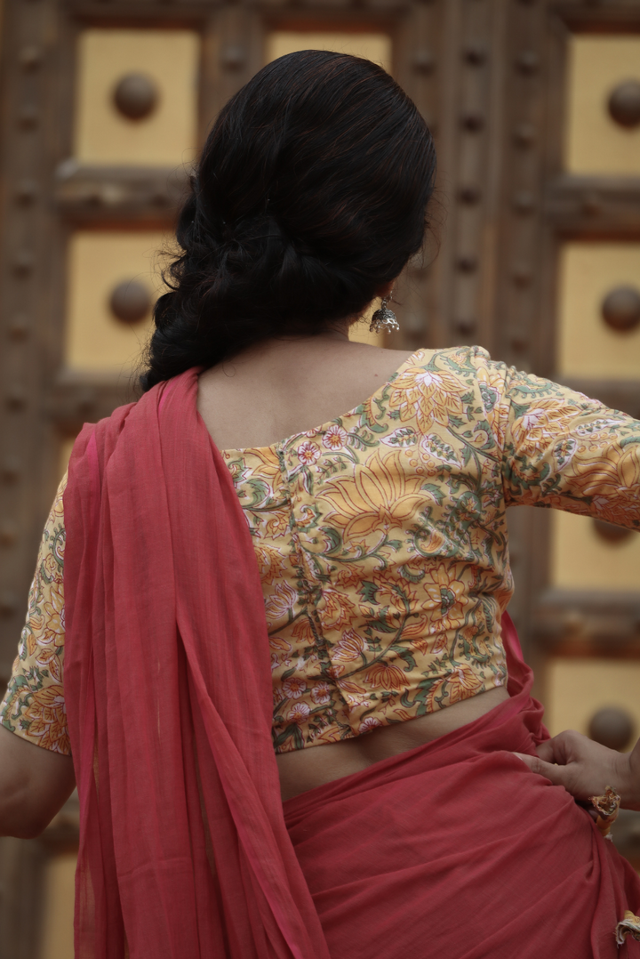 Mulmul Saree with Block Printed Tassels Mitti sa Bhoora (SAREE)