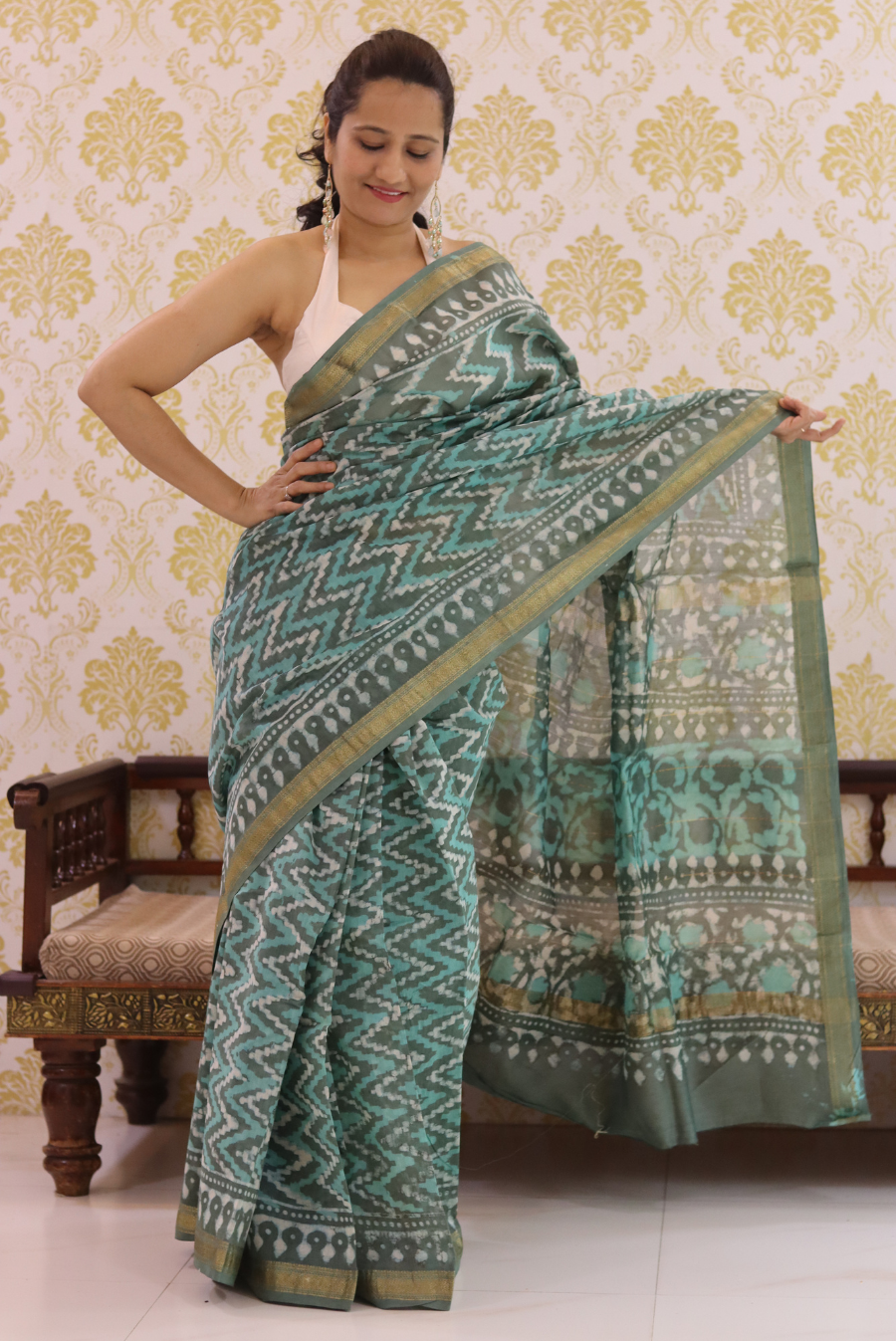 Block Printed Maheshwari Silk Saree Breeze (SAREE)