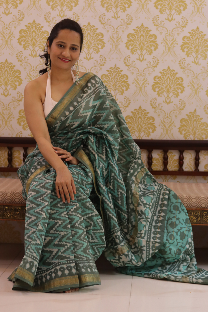 Block Printed Maheshwari Silk Saree Breeze (SAREE)
