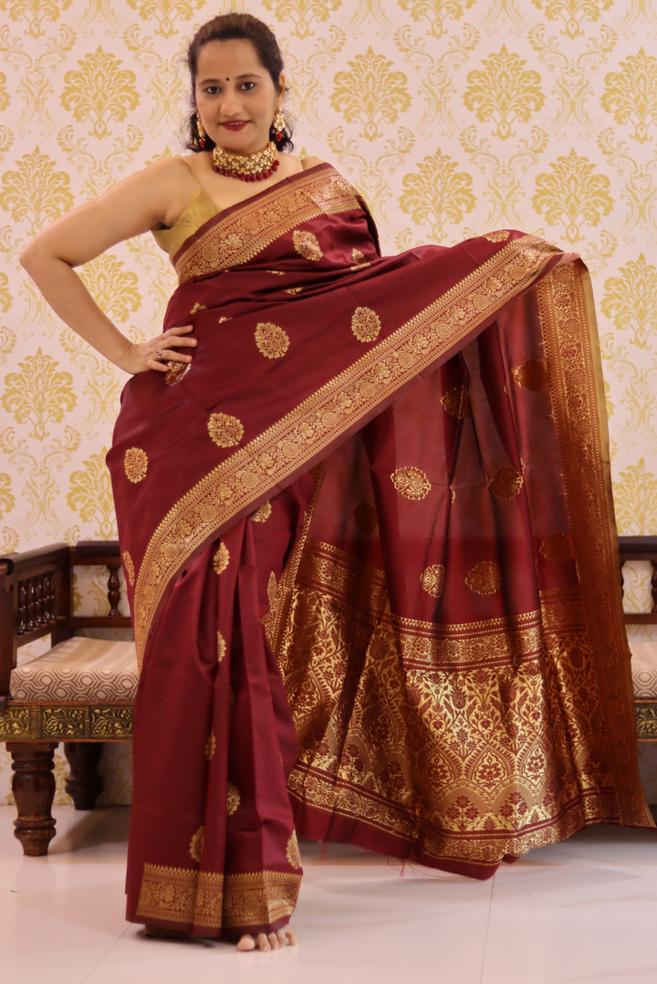 Banarasi Kota Silk Saree Peepal Leaf - Maroon (SAREE)