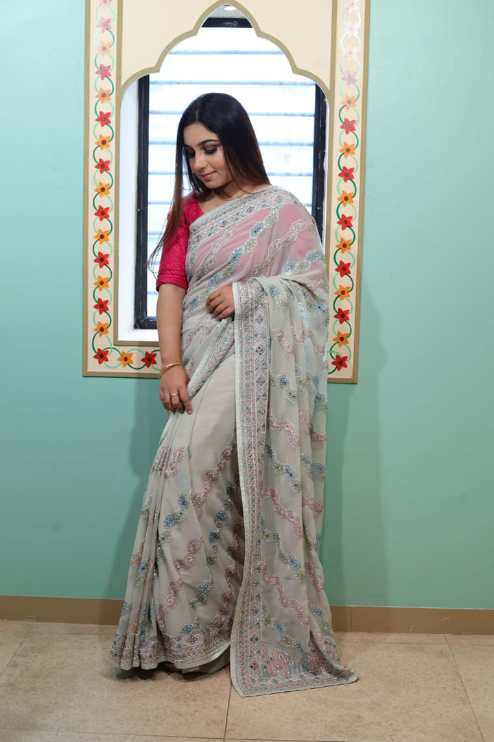 Elegant Java Green Georgette Saree