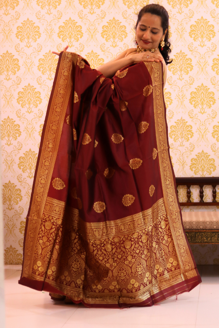 Banarasi Kota Silk Saree Peepal Leaf - Maroon (SAREE)