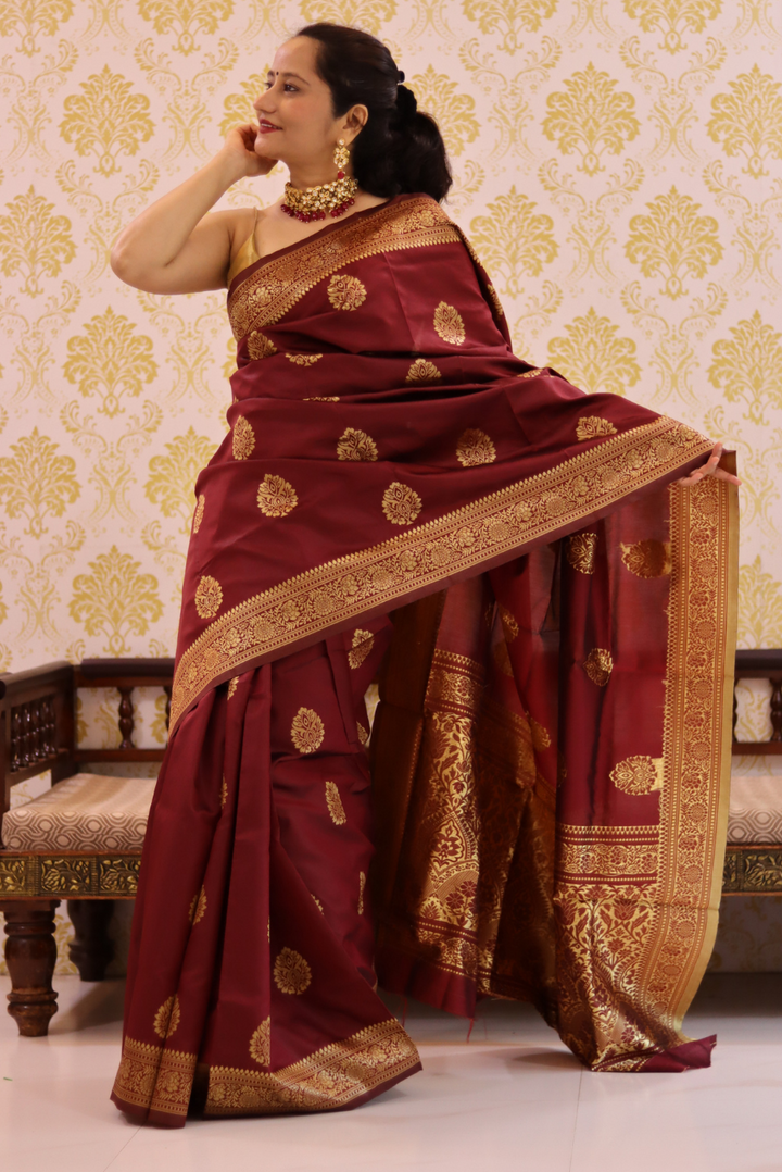 Banarasi Kota Silk Saree Peepal Leaf - Maroon (SAREE)