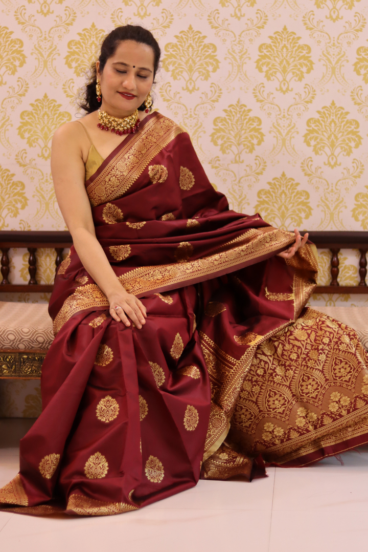 Banarasi Kota Silk Saree Peepal Leaf - Maroon (SAREE)