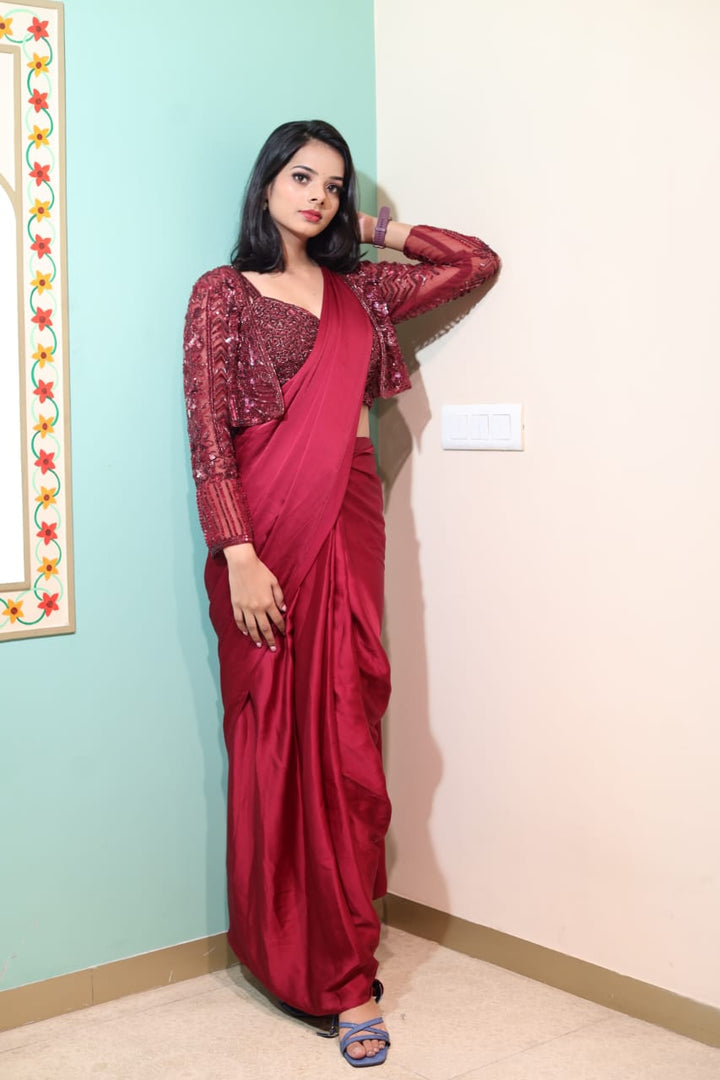 Elegant Ruby Chiffon Saree