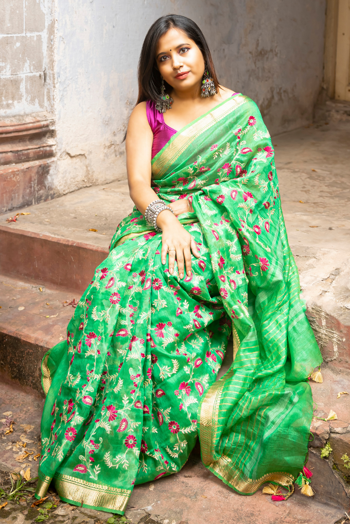Embroidered Silk Linen Saree Ghazal (SAREE)